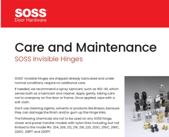 SOSS Care and Maintenance document for invisible hinges.