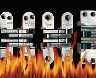 Fire-rated SOSS invisible hinges shown with flames to represent fire-resistant performance.