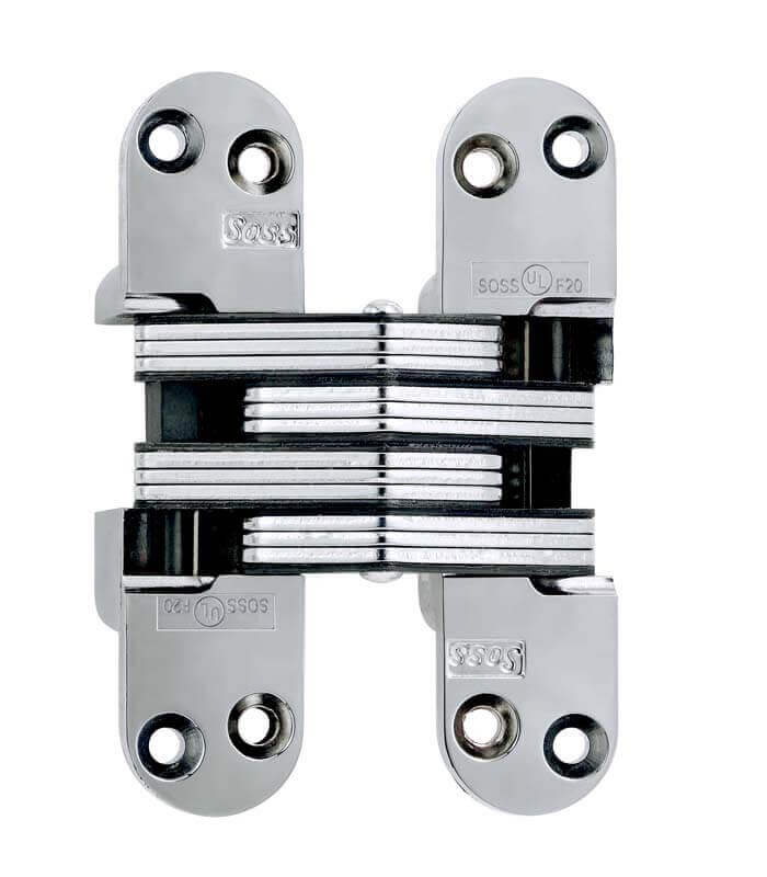 SOSS 106 Zinc Invisible Hinge with Holes for Metal Applications Concealed Surface Mount Pack of 2 Satin Brass Exterior Finish 