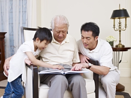 three generations of men with grandfather in center