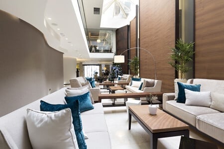 modern tech friendly luxury hotel lobby